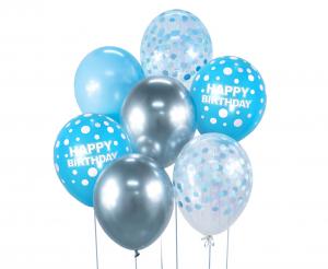 Ballonbuket Glædelig Fødselsdag Sølv Og Blå 7 Stk.